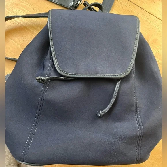 Coach navy with Leather trim mini Backpack - Picture 2 of 11